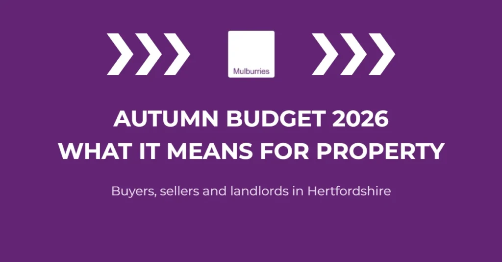 Purple Mulburries graphic with the title Autumn Budget 2026: what it means for property