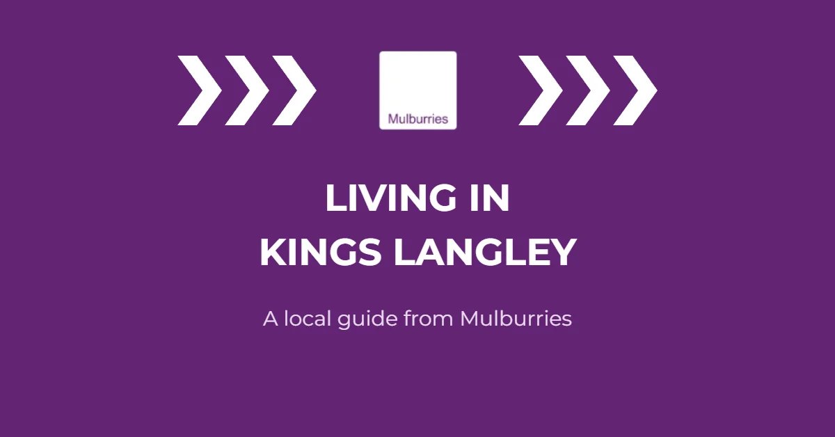 Purple Mulburries graphic with the title Living in Kings Langley, a local guide from Mulburries